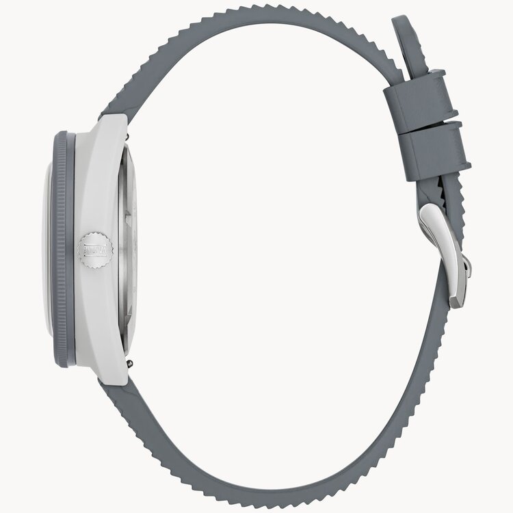 BULOVA SNORKEL WAVE PATTERN WHITE DIAL GRAY HNBR RUBBER STRAP WATCH