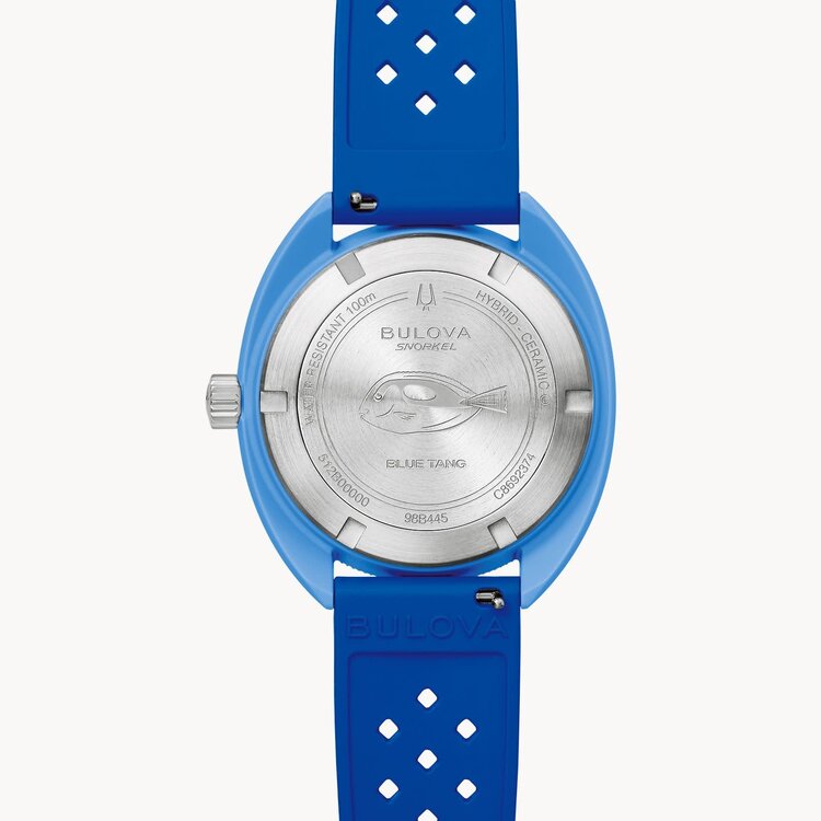 BULOVA SNORKEL WAVE PATTERN BLUE DIAL AND HNBR RUBBER STRAP WATCH