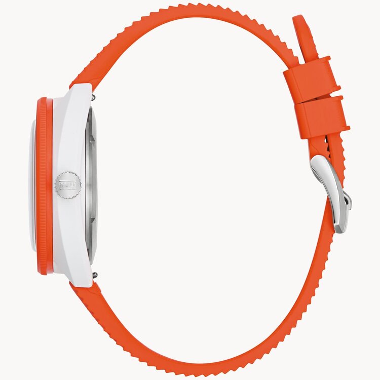 BULOVA SNORKEL WAVE PATTERN WHITE DIAL ORANGE HNBR RUBBER STRAP WATCH