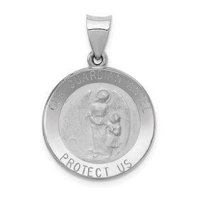 77612 14K WHITE GOLD OUR GUARDIAN ANGEL ROUND MEDAL