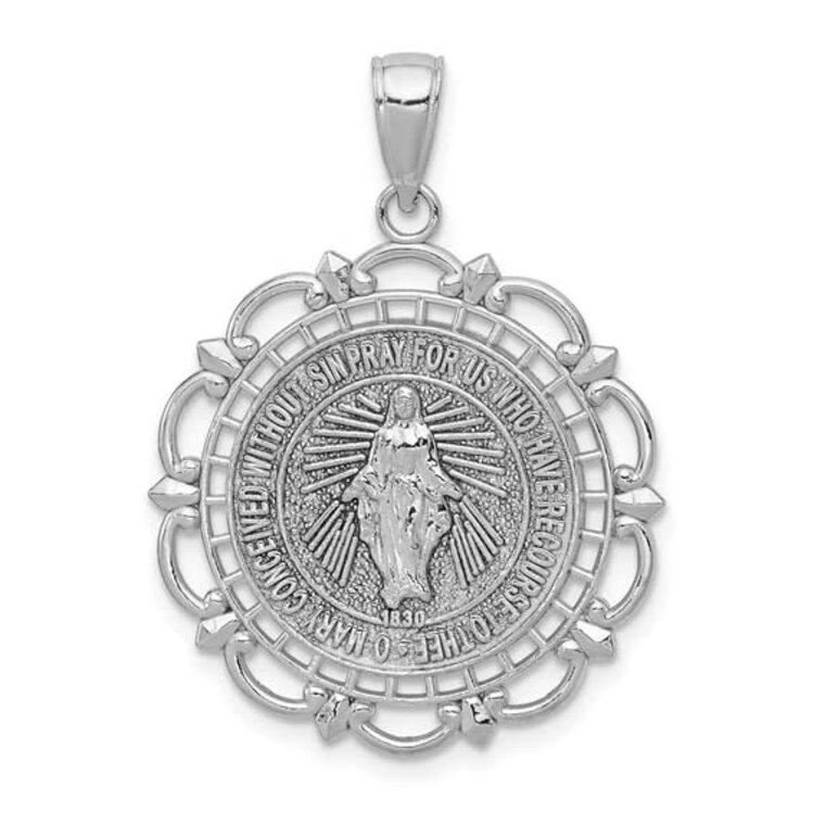 77009 14K WHITE GOLD MIRACULOUS MEDAL WITH FILIGREE BEZEL 21MM