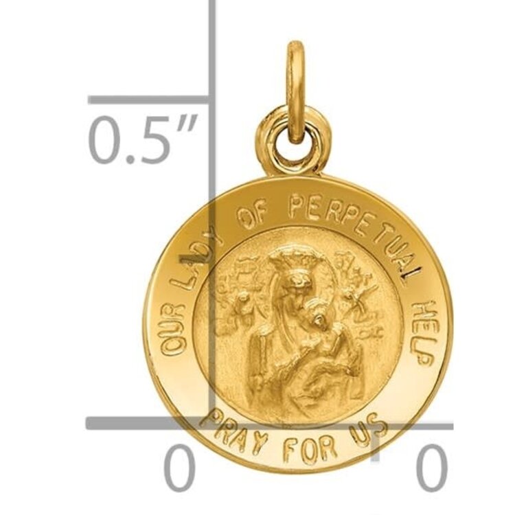 77060 14K YELLOW GOLD SOLID OUR LADY OF PERPETUAL HELP MEDAL 12.5MM