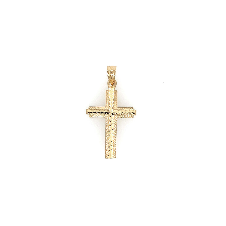 77362 14K YELLOW GOLD 1.20” DIAMOND CUT CENTER TEXTURED CROSS