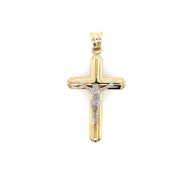 77358 14K TWO TONE 1.60” HIGH POLISH ROUNDED EDGES CRUCIFIX