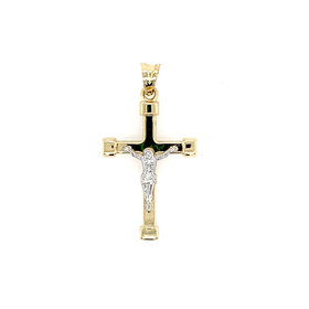 77359 14K TWO TONE 1.60” HIGH POLISH BOXED EDGES CRUCIFIX