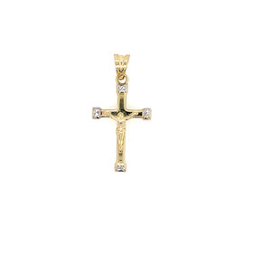 77360 14K TWO TONE 1.30” DIAMOND CUT BOXED EDGES HIGH POLISH CRUCIFIX