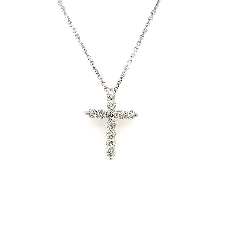 70574 14K WHITE GOLD .50CTW DIAMOND COMMON PRONG CROSS PENDANT NECKLACE