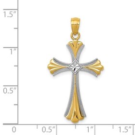 77783 14K 2 TONE GOLD DIAMOND CUT CENTER MILGRAIN FLAIR EDGE DESIGN CROSS