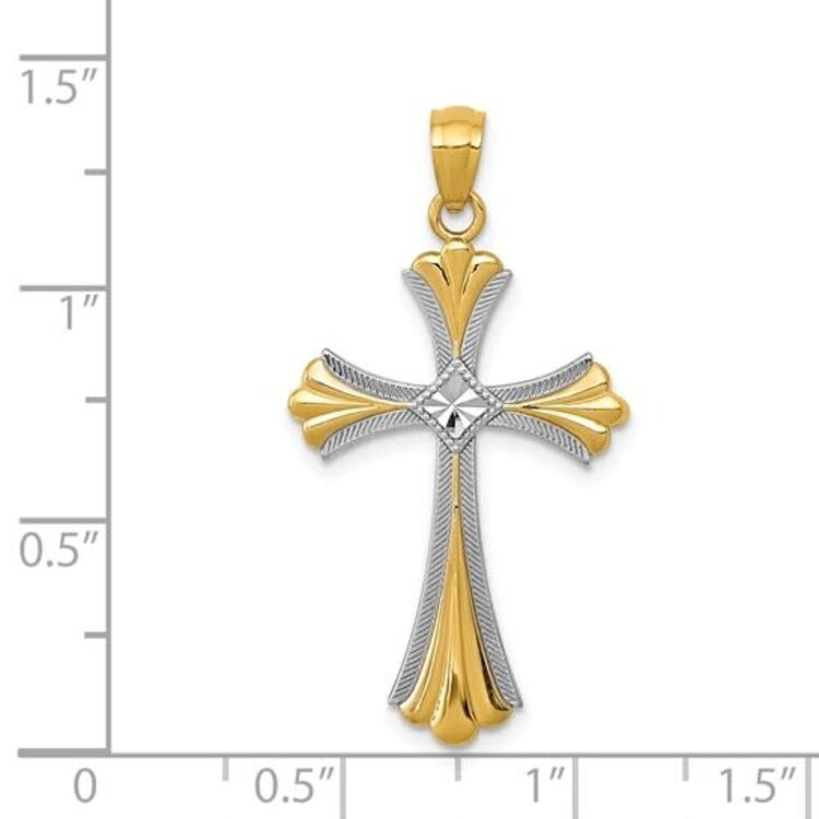 77783 14K 2 TONE GOLD DIAMOND CUT CENTER MILGRAIN FLAIR EDGE DESIGN CROSS