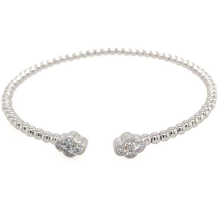 80087 STERLING SILVER .53CT LAB GROWN DIAMOND OVAL CLOVER FLEXIBLE BANGLE