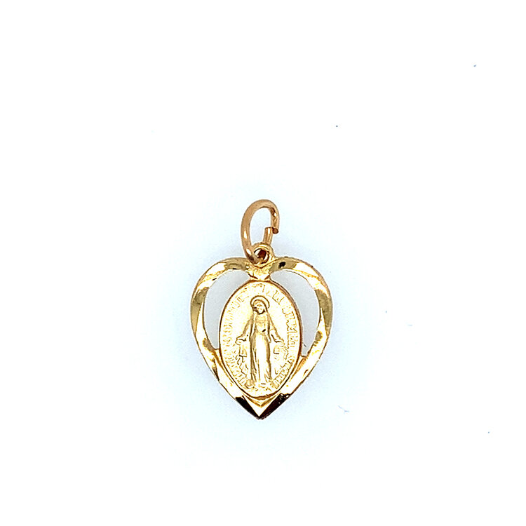 80091 GOLD FILLED HEART SHAPED MIRACULOUS MEDAL CHARM