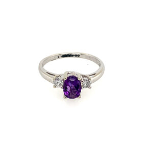 40442 10K WHITE GOLD OVAL AMETHYST AND DIAMOND RING