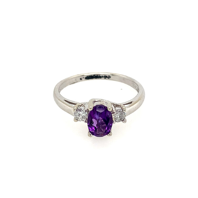 40442 10K WHITE GOLD OVAL AMETHYST AND DIAMOND RING
