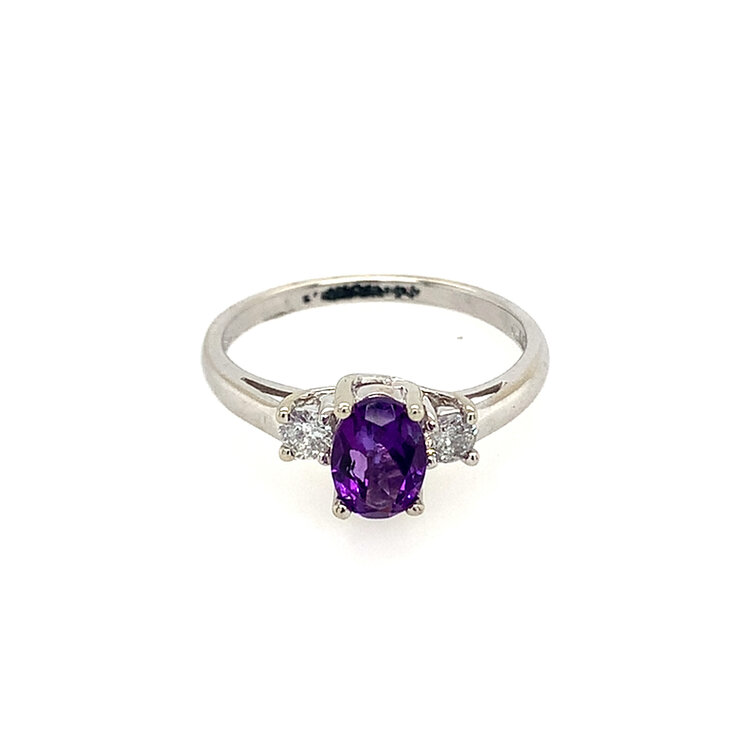 40442 10K WHITE GOLD OVAL AMETHYST AND DIAMOND RING