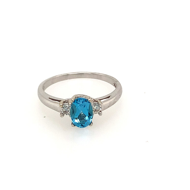 40100 10K WHITE GOLD OVAL BLUE TOPAZ WITH .10CT DIAMOND RING