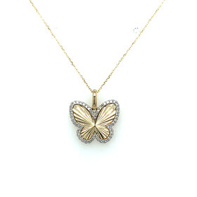 70577 14K YELLOW GOLD .14CT DIAMOND SUNBURST CENTER BUTTERFLY PENDANT SET