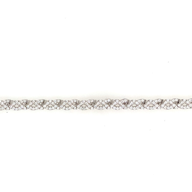80109 STERLING SILVER CUBIC ZIRCONIA CROSSOVER TENNIS BRACELET 7.5”