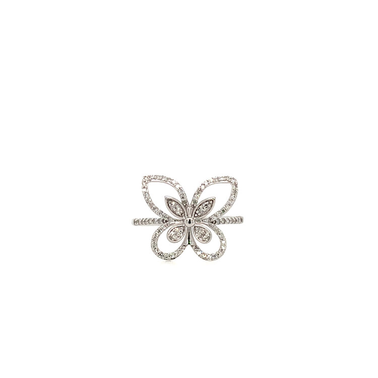 40443 10K WHITE GOLD .20TCW DIAMOND DOUBLE WINGS BUTTERFLY RING