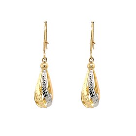 31435 14K TRI COLOR GOLD DIAMOND CUT SWIRL DROP HANGING EARRINGS