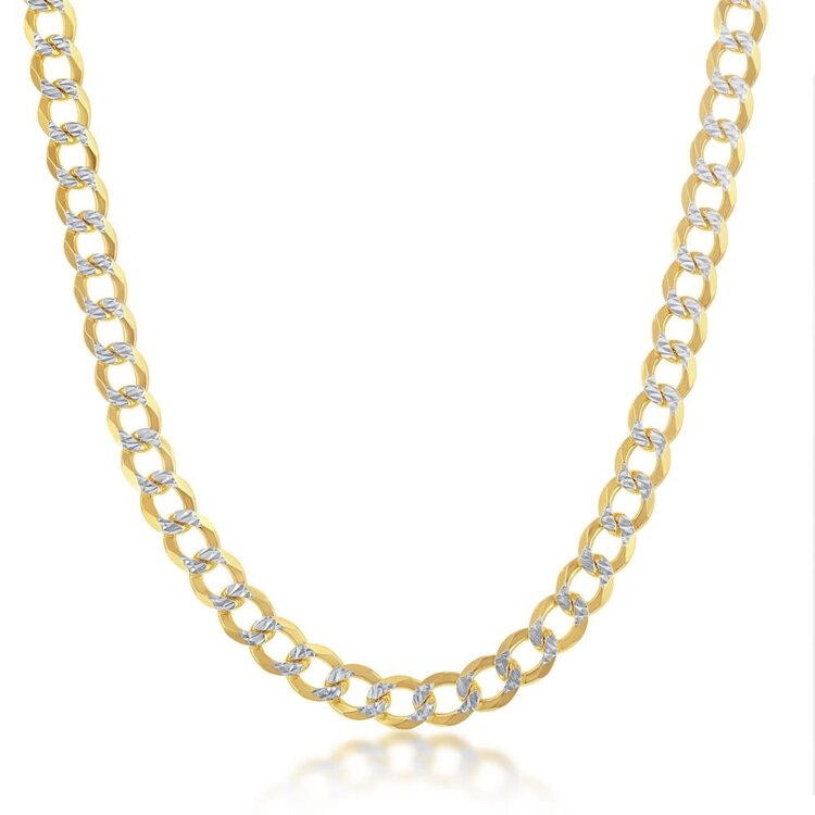 80124 STERLING SILVER GOLD PLATED 22” CUBAN 5MM RHODIUM DIAMOND CUT LINK CHAIN