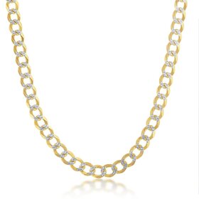 80125 STERLING SILVER GOLD PLATED 24” CUBAN 4.5MM RHODIUM DIAMOND CUT LINK CHAIN