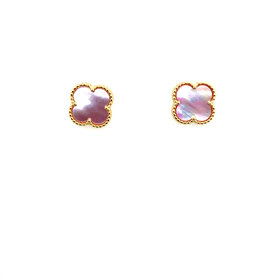 80131 STERLING SILVER GOLD PLATED 11MM PINK MOTHER OF PEARL CLOVER STUDS EARRINGS