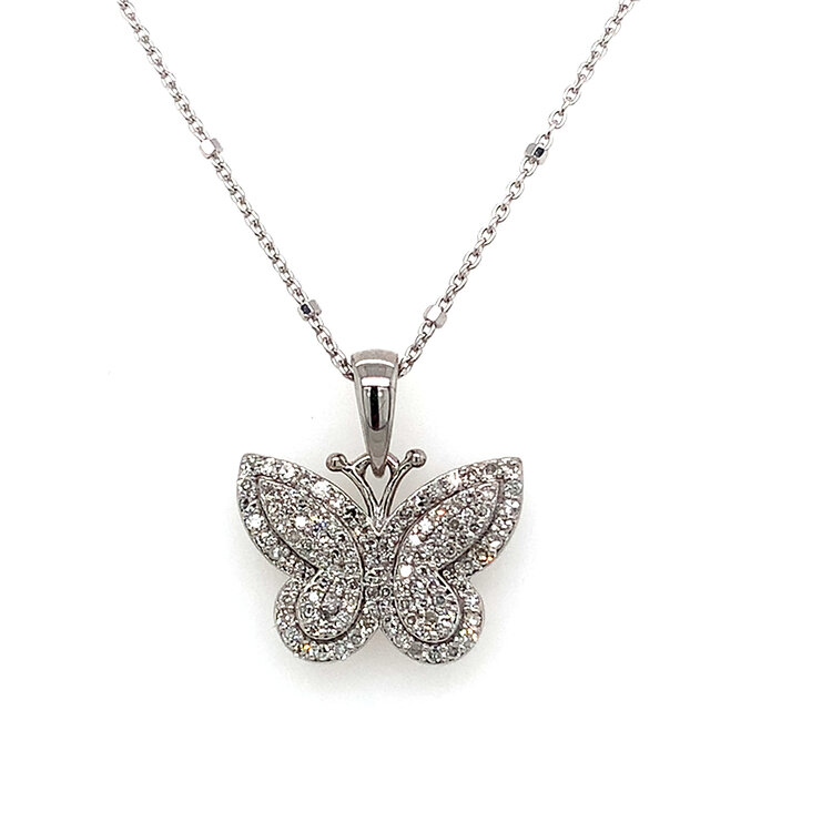 70581 14K WHITE GOLD .35CT DIAMOND PAVE SET BUTTERFLY PENDANT SET