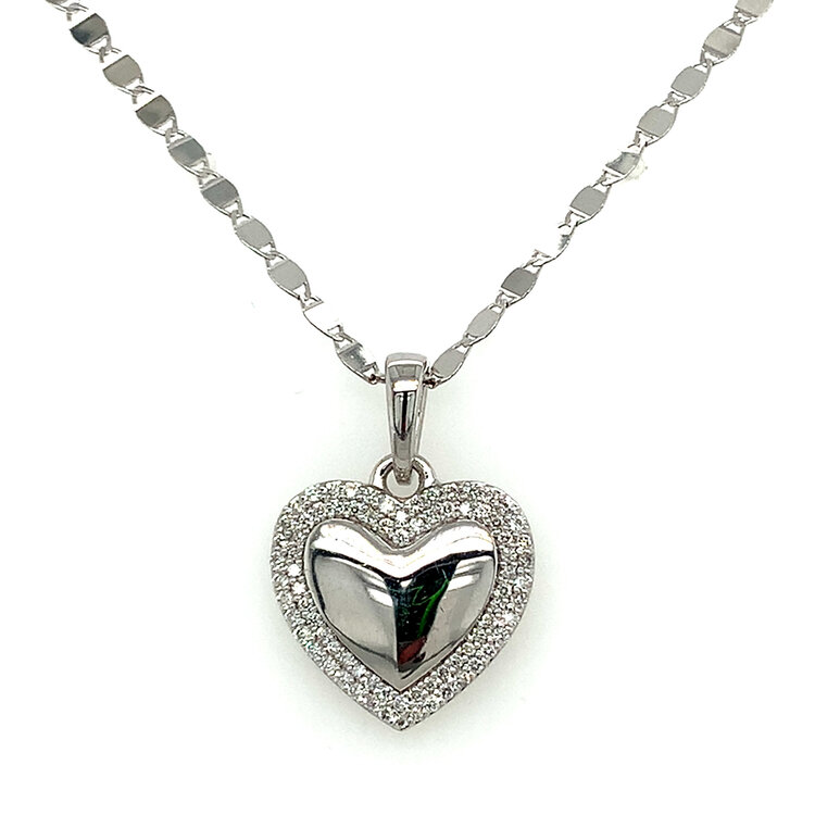 70583 14K WHITE GOLD .30CT DOUBLE DIAMOND HALO HEART PENDANT SET