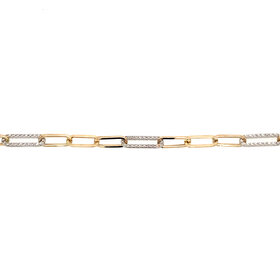 20420 14K YELLOW GOLD CUBIC ZIRCONIA PAPER CLIP BRACELET 7.75''