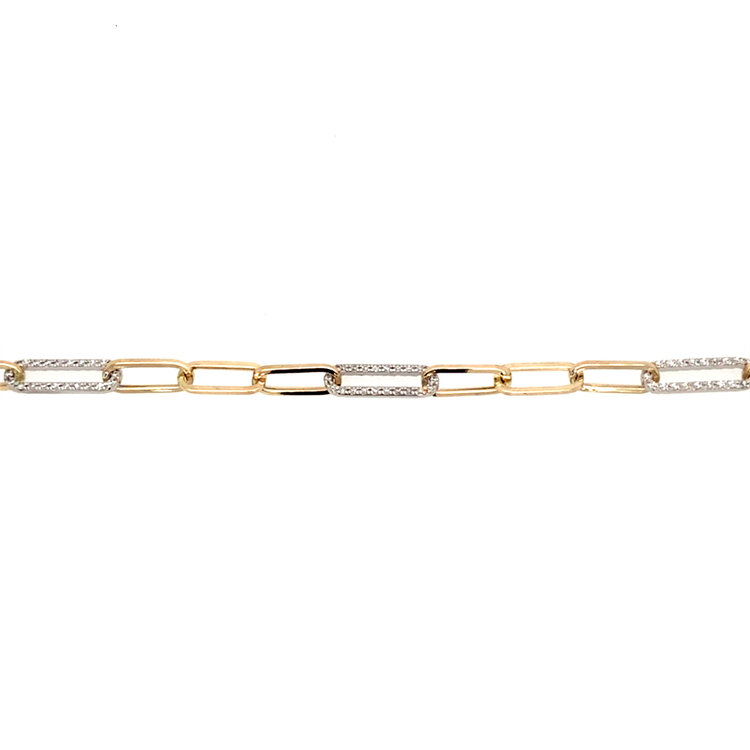 20420 14K YELLOW GOLD CUBIC ZIRCONIA PAPER CLIP BRACELET 7.75''