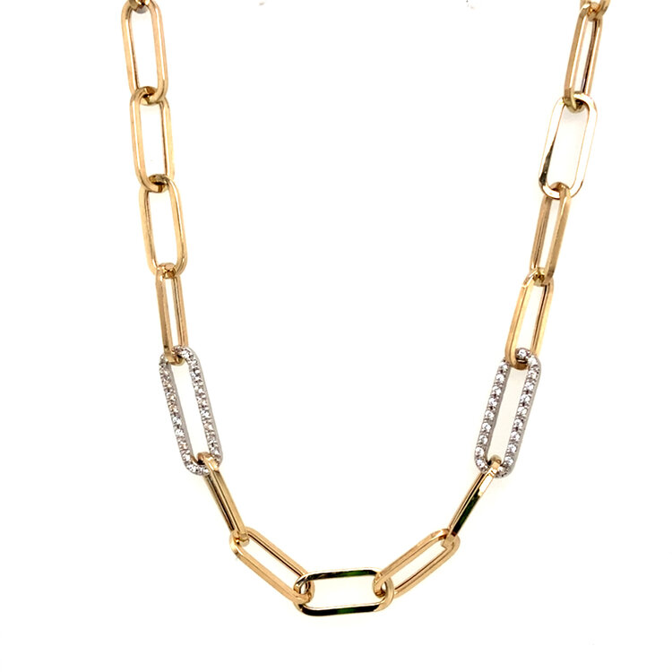 60198 14K YELLOW GOLD CUBIC ZIRCONIA PAPER CLIP NECKLACE