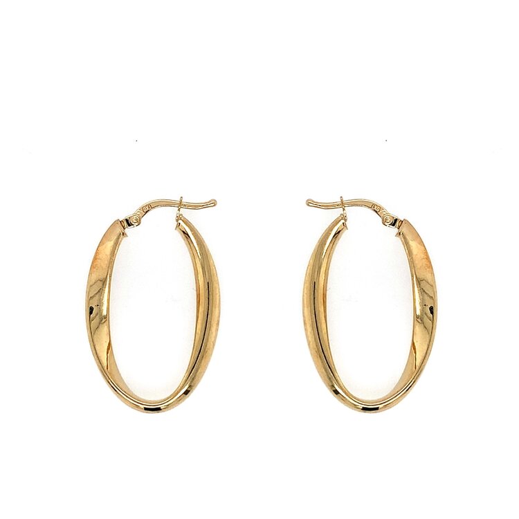31438 14K YELLOW GOLD HIGH POLISH TWISTED 1.25'' OVAL HOOPS 3.5MM
