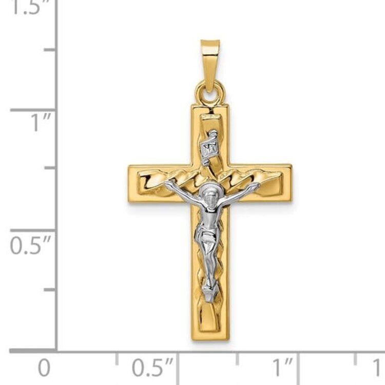 70733 14K YELLOW GOLD DOUBLE ROW CUBIC ZIRCONIA CROSS PENDANT NECKLACE