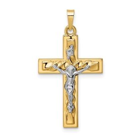 70733 14K YELLOW GOLD DOUBLE ROW CUBIC ZIRCONIA CROSS PENDANT NECKLACE