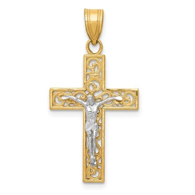 77368 14K TWO TONE FILIGREE SQUARE CRUCIFIX