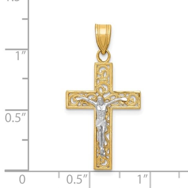 77368 14K TWO TONE FILIGREE SQUARE CRUCIFIX