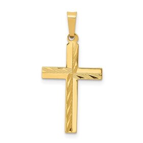 77369 14K YELLOW GOLD HALF HIGH POLISH AND DIAMOND CUT CROSS