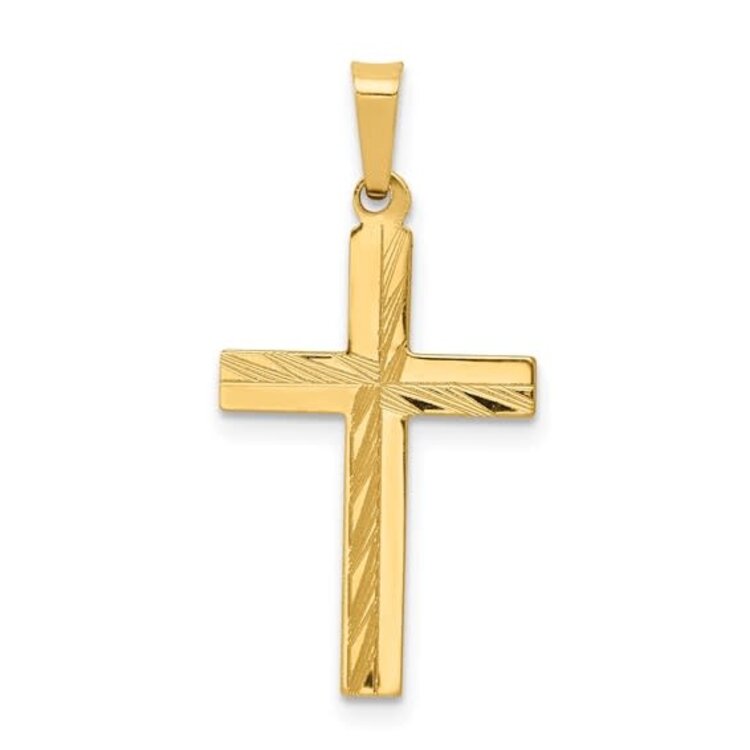 77369 14K YELLOW GOLD HALF HIGH POLISH AND DIAMOND CUT CROSS