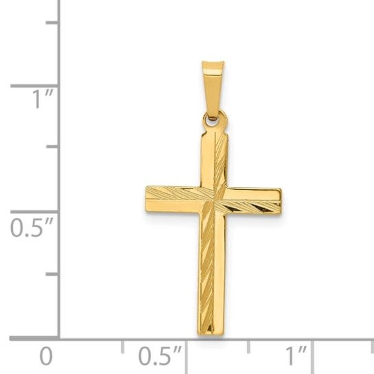 77369 14K YELLOW GOLD HALF HIGH POLISH AND DIAMOND CUT CROSS