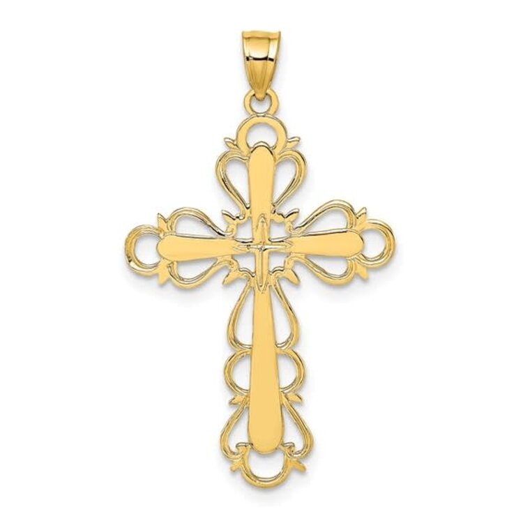 77371 14K YELLOW GOLD HIGH POLISH FILIGREE CROSS