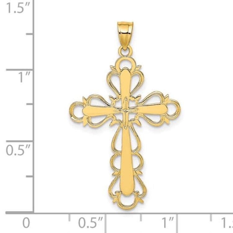 77371 14K YELLOW GOLD HIGH POLISH FILIGREE CROSS