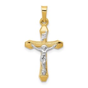 77373 14K TWO TONE HIGH POLISH AND TEXTURED FINISH CENTER CRUCIFIX