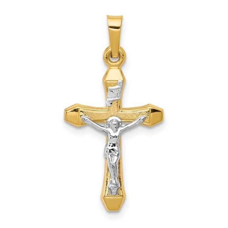 77373 14K TWO TONE HIGH POLISH AND TEXTURED FINISH CENTER CRUCIFIX
