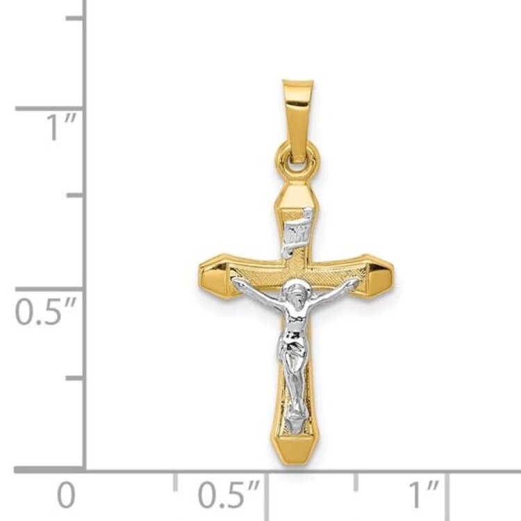 77373 14K TWO TONE HIGH POLISH AND TEXTURED FINISH CENTER CRUCIFIX