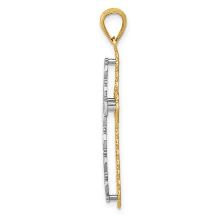 77374 14K TWO TONE DIAMOND CUT CENTER DOUBLE PLATE FILIGREE CROSS