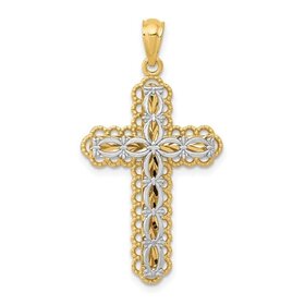 77374 14K TWO TONE DIAMOND CUT CENTER DOUBLE PLATE FILIGREE CROSS