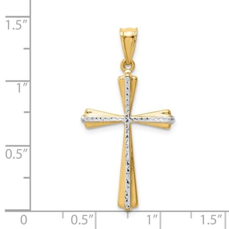 77375 14K TWO TONE DIAMOND CUT CENTER CROSS