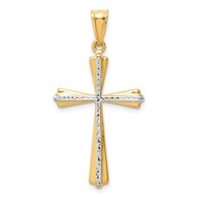 77375 14K TWO TONE DIAMOND CUT CENTER CROSS