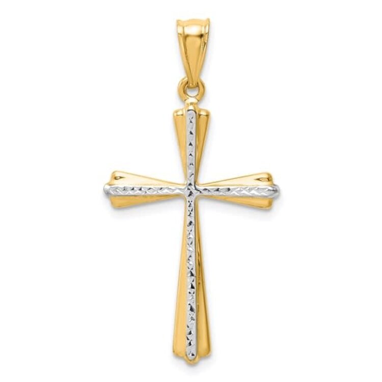 77375 14K TWO TONE DIAMOND CUT CENTER CROSS