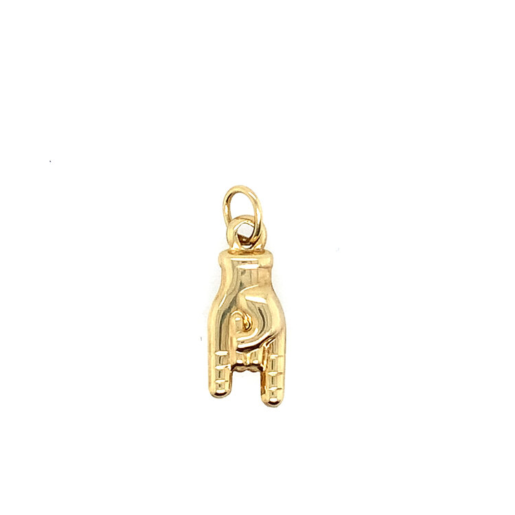 78145 14K YELLOW GOLD MANO CORNUTO ITALIAN HAND CHARM HALLOW